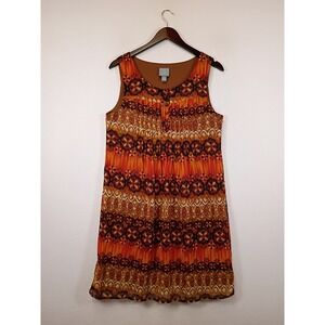 Boho Rabbit Rabbit Rabbit Designs Womens 12 Orange Ikat Floral Pleated Dress